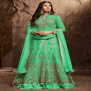 Impressive Beige Net Long Choli Lehenga