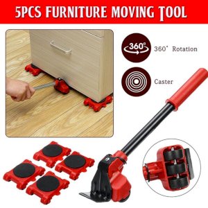  PrevNext 5Pcs Furniture Moving Heavy Hand Tool set Furniture Lifter Mover for Sofa Bed Cabinet Wheel Bar + Mover Roller Transport