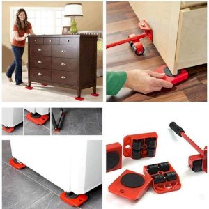   PrevNext 5Pcs Furniture Moving Heavy Hand Tool set Furniture Lifter Mover for Sofa Bed Cabinet Wheel Bar + Mover Roller Transport