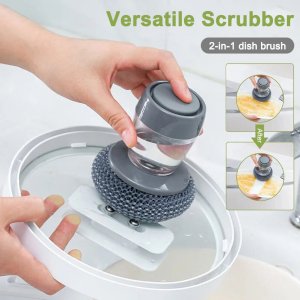 Stainless Steel Pressing Cleaning Brush Dish Scrubber Kitchen Brush
