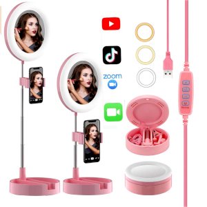 mirror lamp selfie stick mobile phone stand for makeup video
