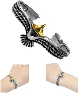 Eagle Cuff Bracelet, Vintage Eagle Bracelet Open Bangle Cuff Indian Eagle Shaped Bracelet (Silver+Gold)