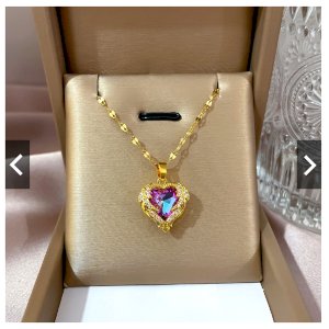 GOLD Plated Fashion Luxury Ocean Heart Crystal Pendant Titanium Women's Necklace With Gift Box