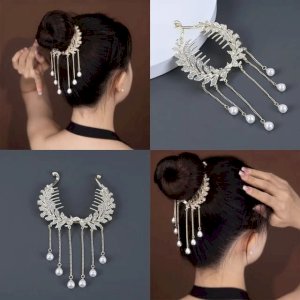 Girls Rhinestone Tassel Pearl Hair Claus Bun Hair Clip