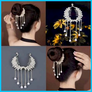 Girls Rhinestone Tassel Pearl Hair Claus Bun Hair Clip